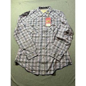 Denim Junkie Button Up Shirt Adult Large Purple Plaid Pocketed‎ Snap Mens